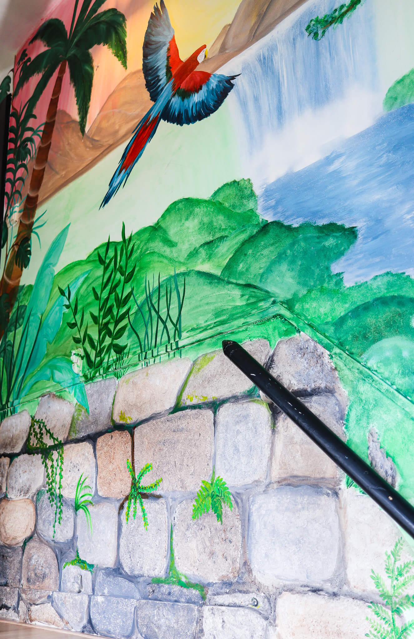 Muurschildering Jungle met Papegaai
