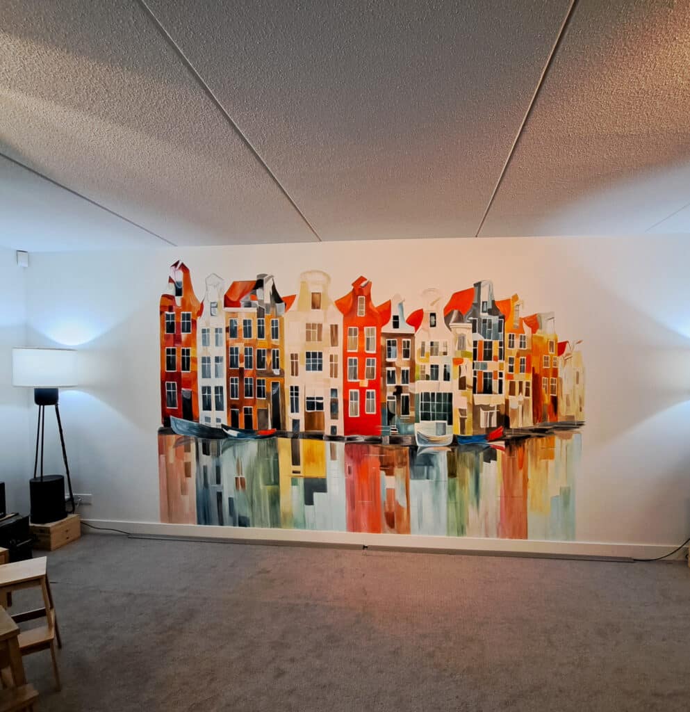 Muurschildering Abstracte Amsterdamse Huisjes