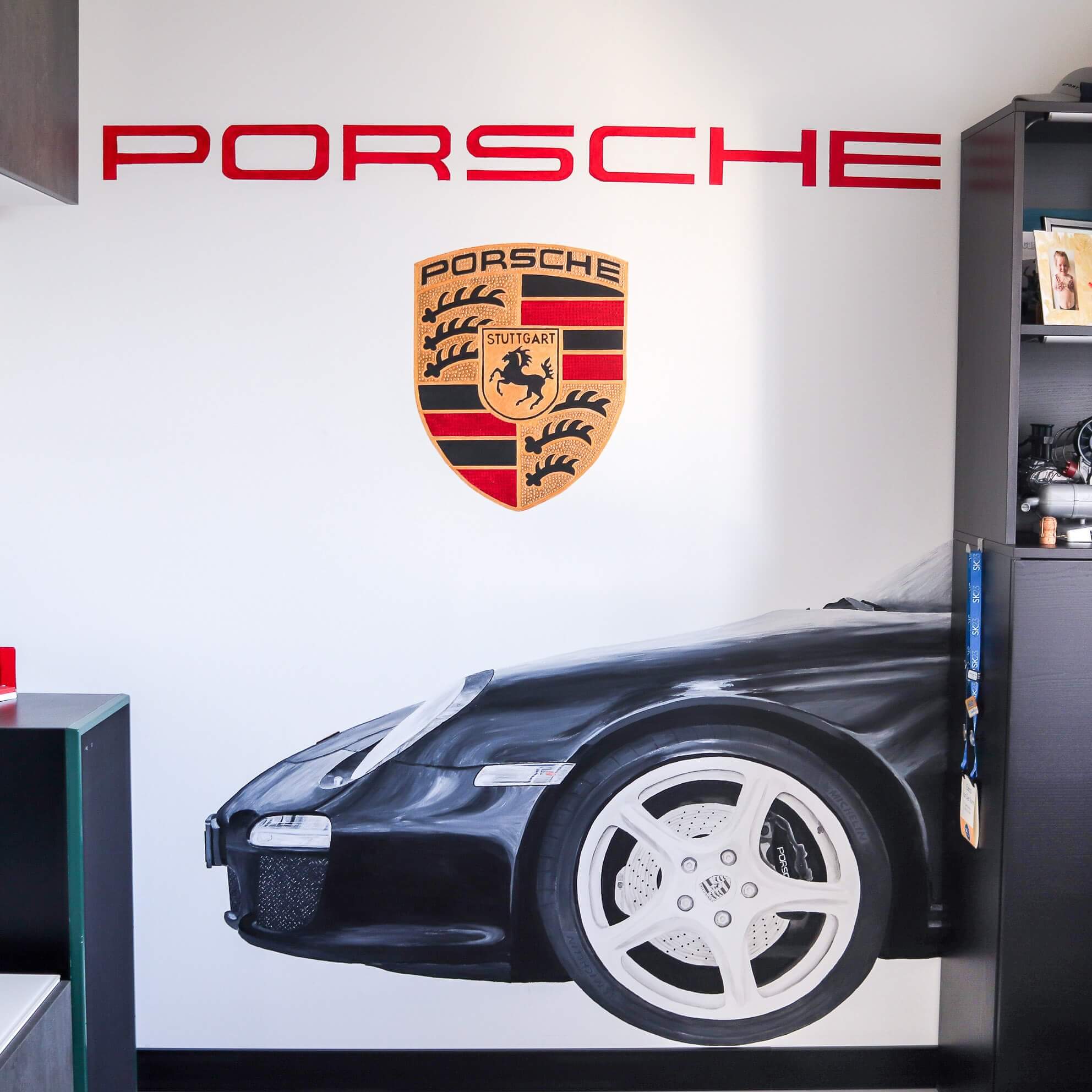 Muurschildering Porsche geschilderd naar foto